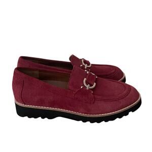 New Donald Pliner Clio Womens Size 7.5M Cranberry Red Suede Leather Loafers